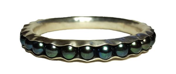 Bangle Bracelet with Black Pearls in a Sterling Channel