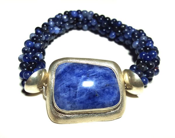 Bead Crocheted Sodalite and Sterling Bracelet