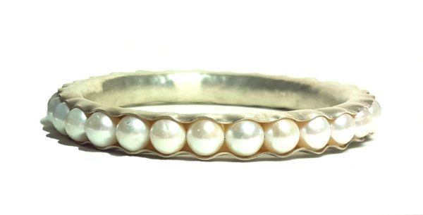 Bangle Bracelet with White Pearls in a Sterling Channel