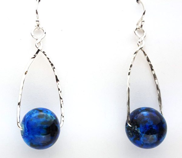 Blue-Green Balls Framed in Sterling Earrings