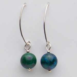 Earrings with Chrysocolla Beads on Long Sterling Earwires