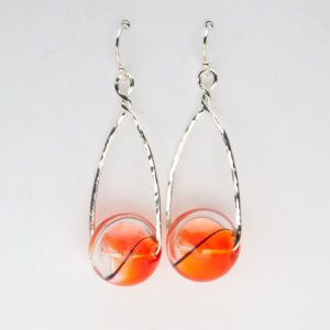 Orange Glass Balls Framed in Sterling Earrings