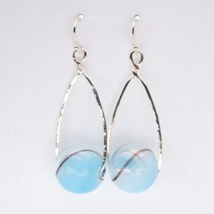 Turquoise Glass Balls Framed Sterling Earrings