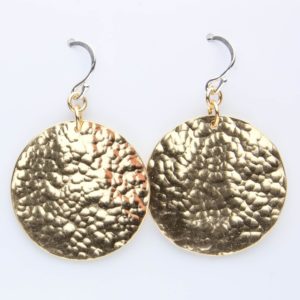 Large Hammered Brass Disk Earrings