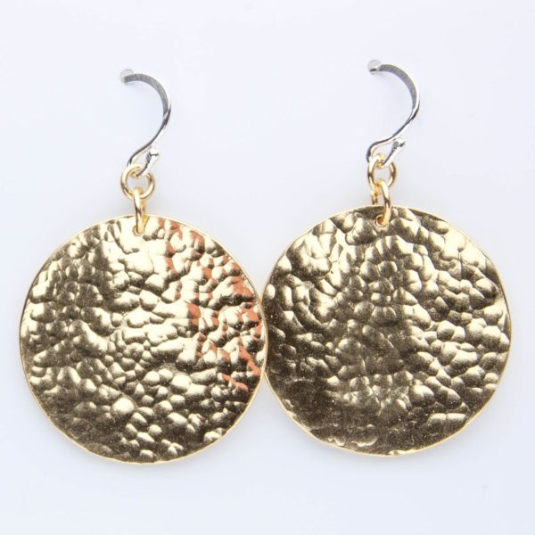 Large Hammered Brass Disk Earrings