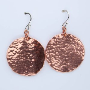 Large Hammered Copper Disk Earrings