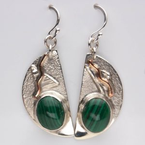 Malachite, Sterling, and Copper Half-Moon Earrings