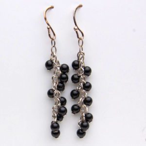 Black Obsidian Beads and Sterling Cluster Earrings