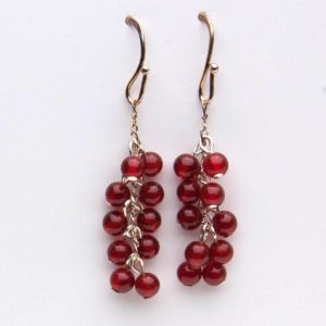 Carnelian Beads and Sterling Cluster Earrings