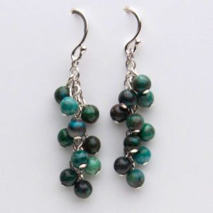 Chrysocolla Beads and Sterling Cluster Earrings