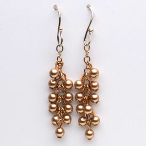 Gold Pearl Beads and Sterling Cluster Earrings
