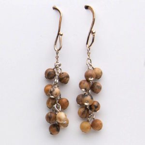 Tan Jasper Beads and Sterling Cluster Earrings