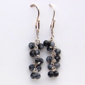 Snowflake Obsidian Beads and Sterling Cluster Earrings