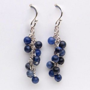 Sodalite Beads and Sterling Cluster Earrings