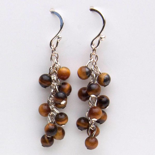 Tiger Eye Beads and Sterling Cluster Earrings