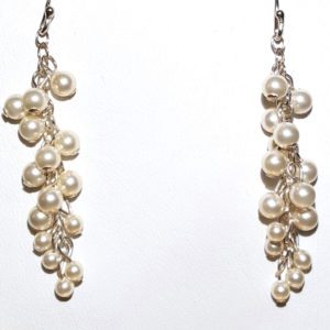 Ivory Pearl Bead and Sterling Cluster Earrings