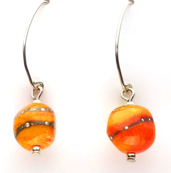 Earrings with Orange Lampwork Beads on Long Sterling Earwires