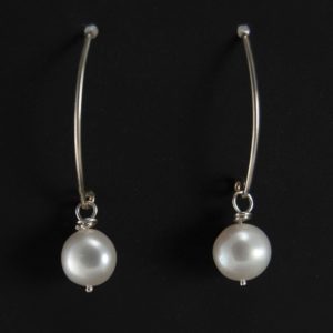 Earrings with White Pearls on Long Sterling Earwires