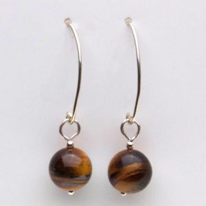 Earrings with Tiger Eye Beads on Long Sterling Earwires