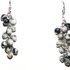 Tree Agate Beads and Sterling Cluster Earrings