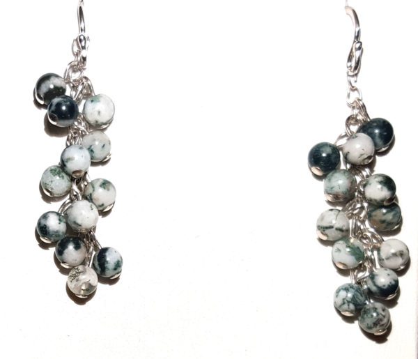 Tree Agate Beads and Sterling Cluster Earrings