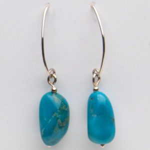 Earrings with Turquoise Nugget on Long Sterling Earwires