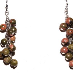 Unakite Beads and Sterling Cluster Earrings
