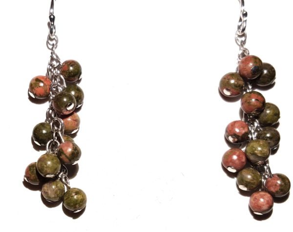 Unakite Beads and Sterling Cluster Earrings